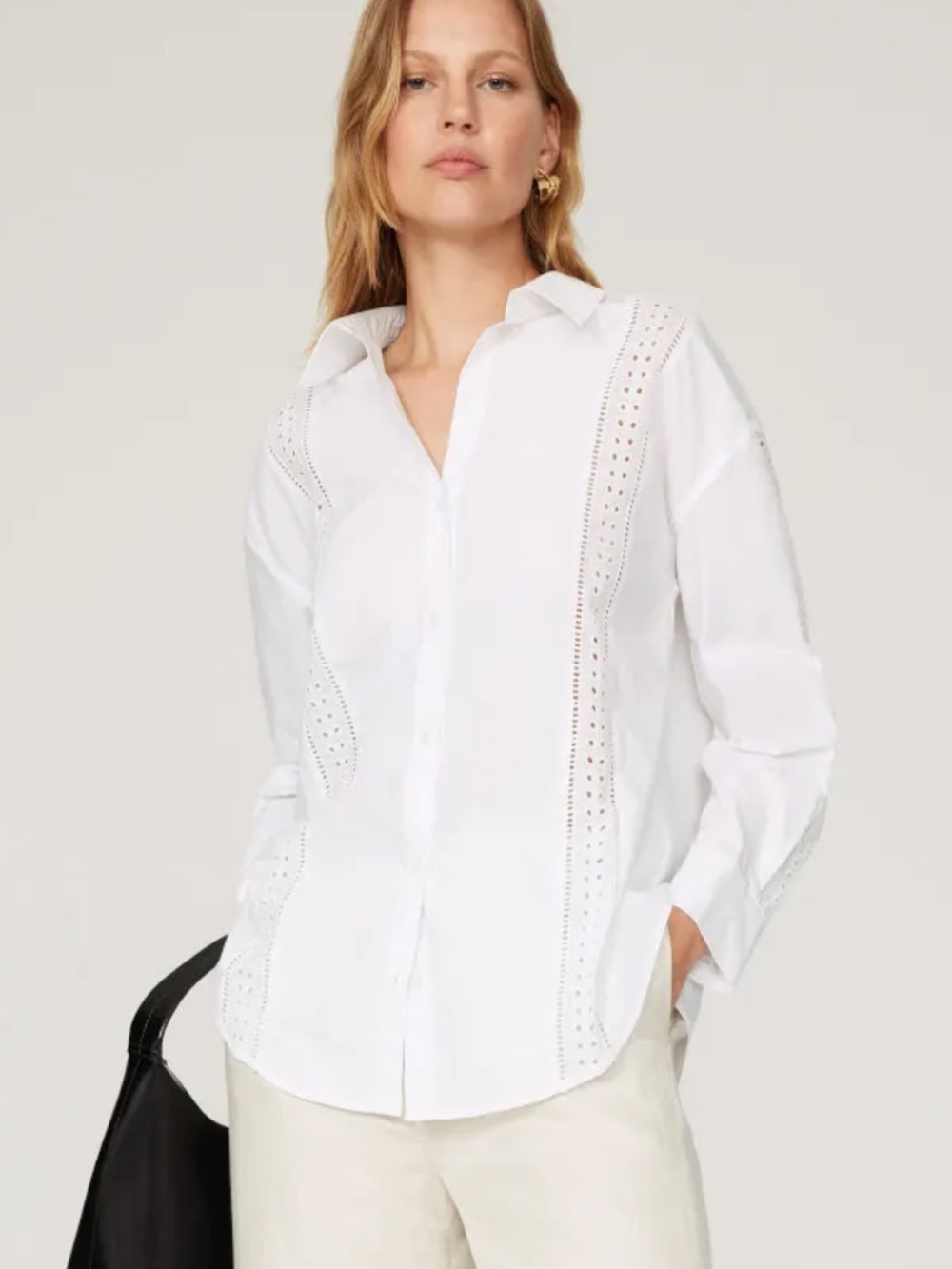 English Factory White Eyelet-Trim Button Down Shirt - Picture 2 of 8